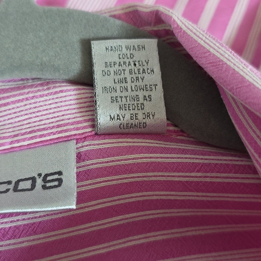 Chico's Pink & White Stripe Silk Blouse.  Size 12 - Picture 9 of 9